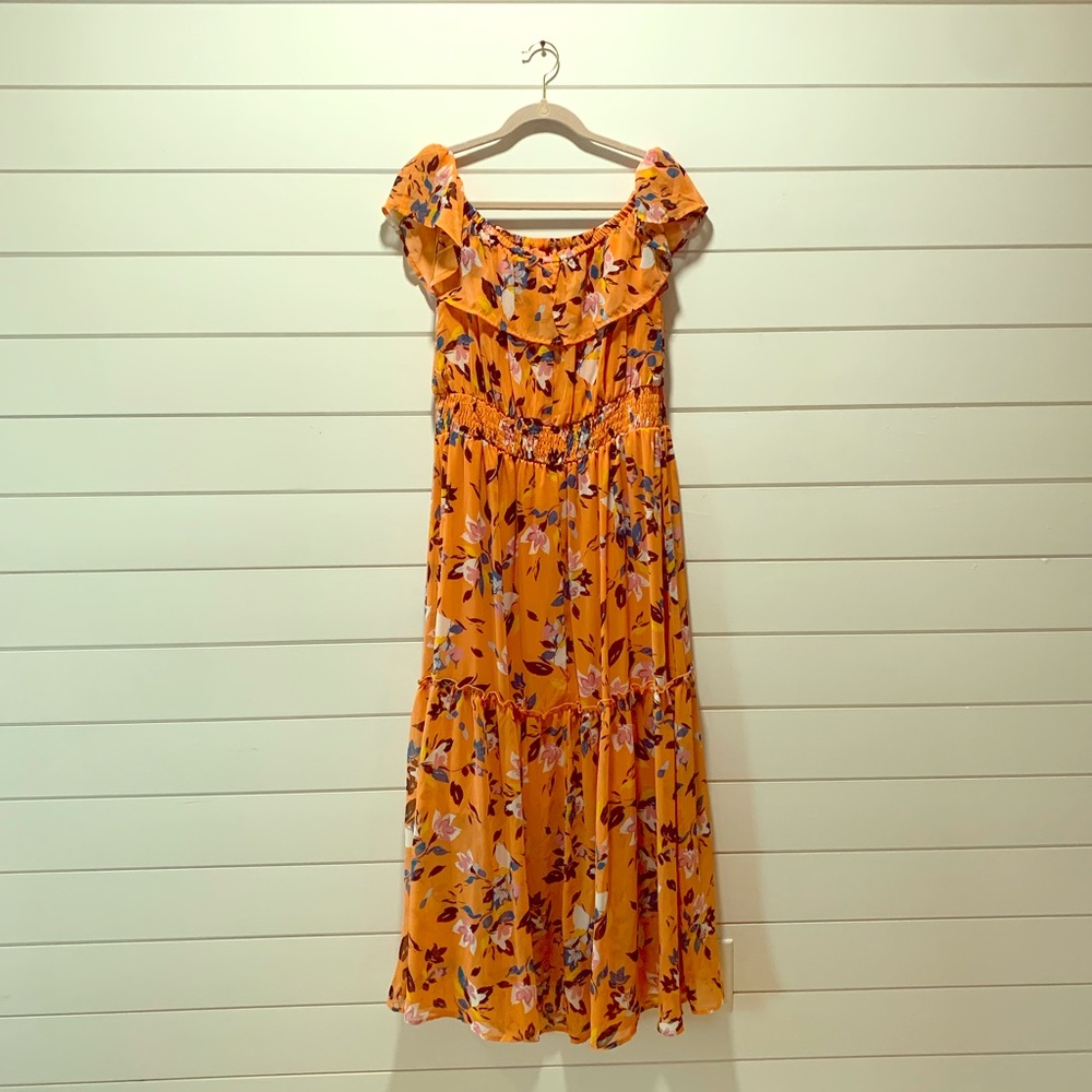 Off the shoulder chiffon maxi dress